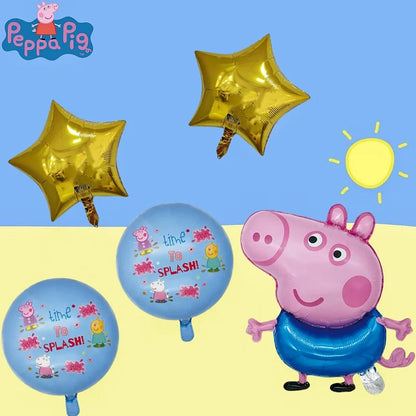 Peppa Pig Theme George Pig Dad Pig Mother Combination Set Aluminum Film Balloon Birthday Children's Day Party Decoration Backgro