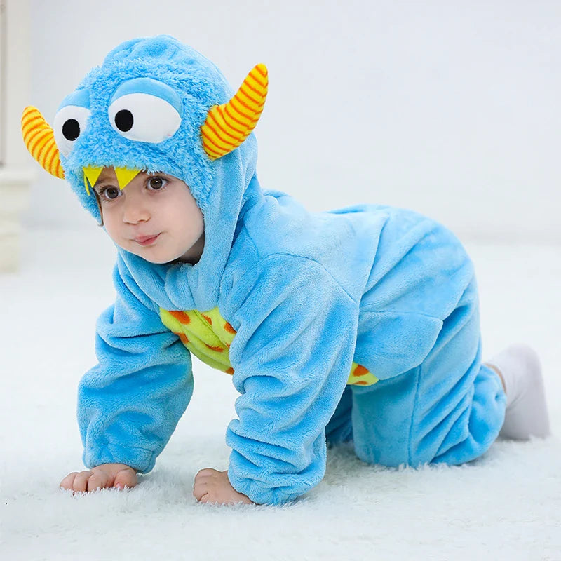 Adorable Infant Dinosaur Costume Cozy Fleece Hooded Romper Halloween  Toddler Jumpsuit for Winter Warmth