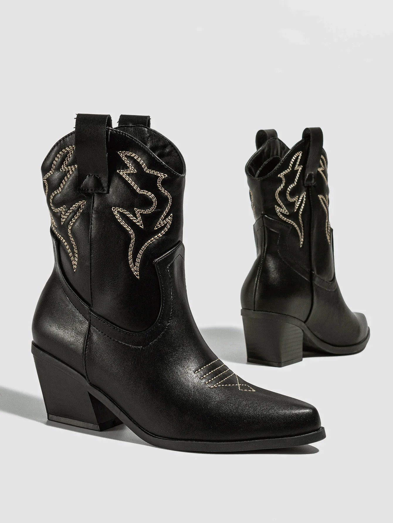 Aneikeh Autumn Winter Vintage Embroidered Large Western Cowboy Boots New Style Coarse Heel Pointed Ankle Barrel Knight Boots