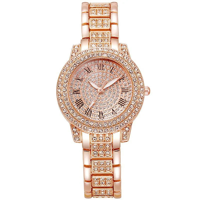 Montre-bracelet à quartz décontractée pour femmes, ensemble de 6 pièces, cadran romain, design de marque de luxe, montre pour femmes