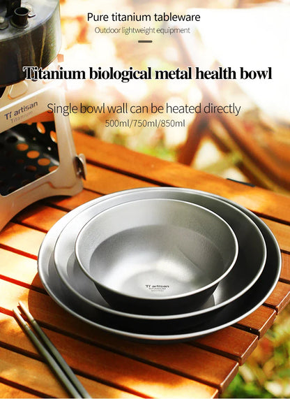 Tiartisan-Filles à repas de camping en titane, assiettes, ustensiles, randonnée en plein air, ultraléger, portable, empilable, plats à salade, ensemble de britware