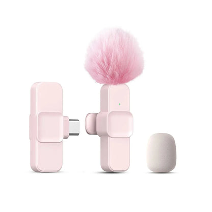 Pink Wireless Lavalier Lapel Microphone for iPhone iPad Vlogging Video Recording Mic for Live Interview Podcast Mic for Girl