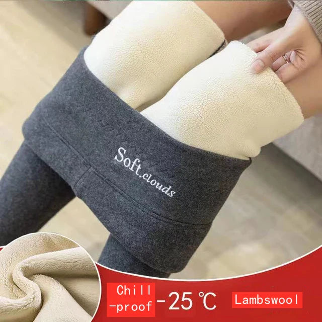 Pantalon crayon taille haute en laine d'agneau pour femme, leggings d'hiver épais, peluche moelleuse, longueur de rinçage, doublure en velours chaud ATIONS Ins, décontracté