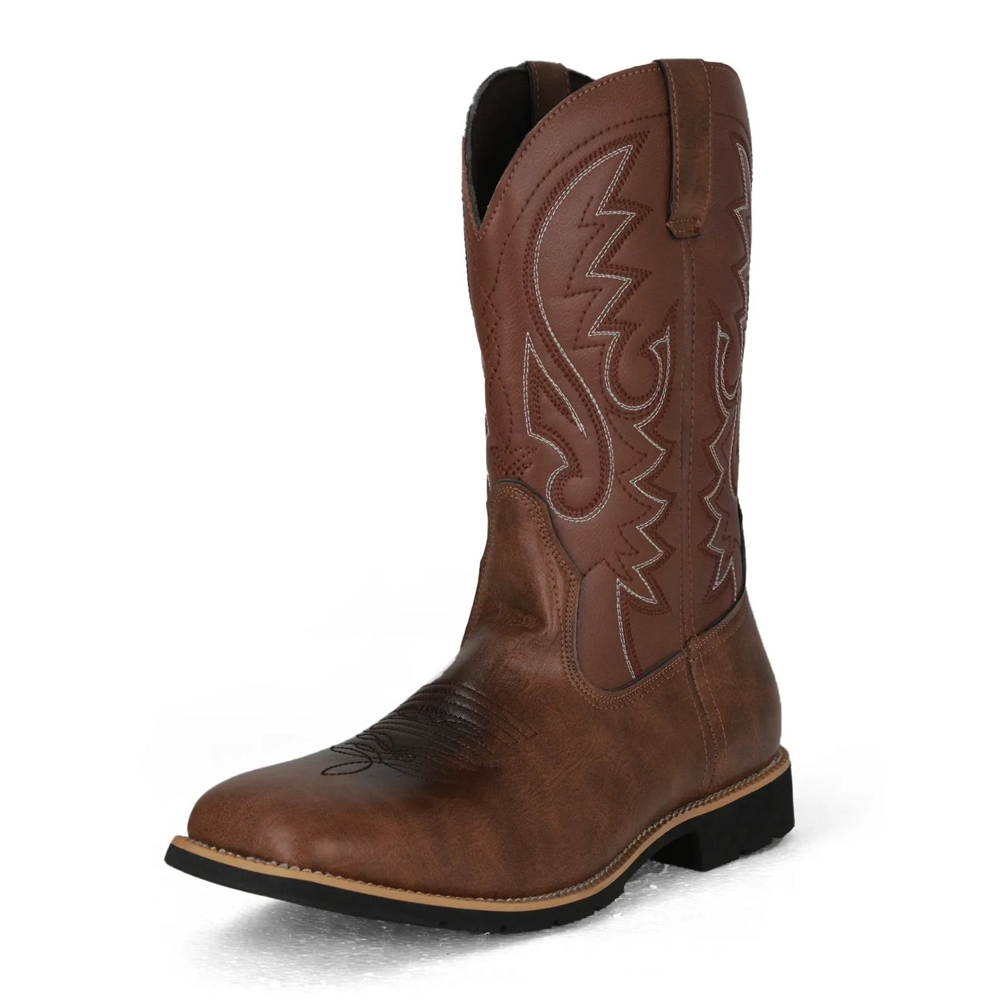 Bottes de cowboy Western pour hommes Noir Marron PU Cuir Bottes Rétro Hommes Rading Bottes Hommes Brodé Mi-Mollet Moto Bottes Taille 48
