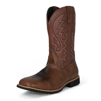 Bottes de cowboy Western pour hommes Noir Marron PU Cuir Bottes Rétro Hommes Rading Bottes Hommes Brodé Mi-Mollet Moto Bottes Taille 48