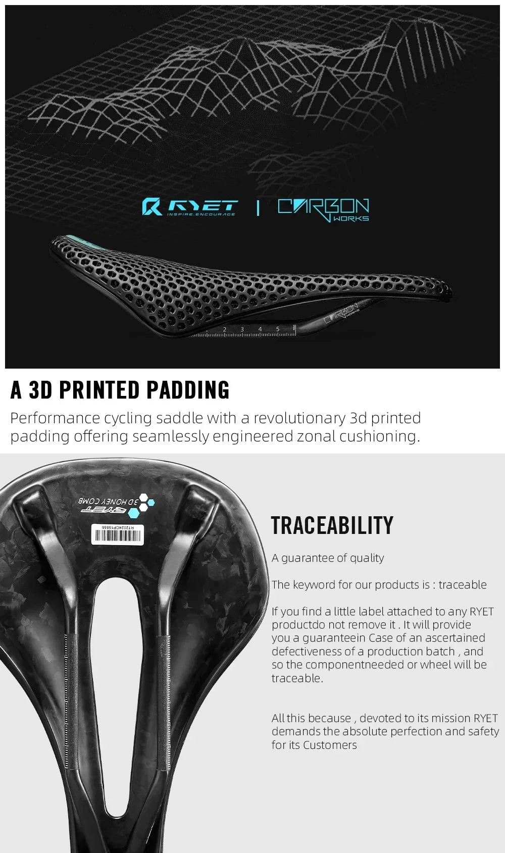 RYET vélo selle en carbone 3D selle imprimée 140mm 7x9mm Rail rond super léger route vtt course vélo siège selles coussin pièces