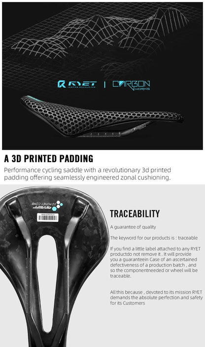 RYET vélo selle en carbone 3D selle imprimée 140mm 7x9mm Rail rond super léger route vtt course vélo siège selles coussin pièces