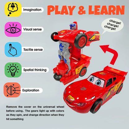 Jouet robot de course rouge pour enfants, jouet électrique, transformation automatique, son et lumière colorés, cadeau de vacances pour bébé