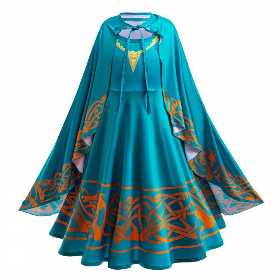 Brave Merida Girl Dress Kids Milk Wire Print Dress Breathable Comfortable Elastic Best Costume for Girl On Halloween Carnival