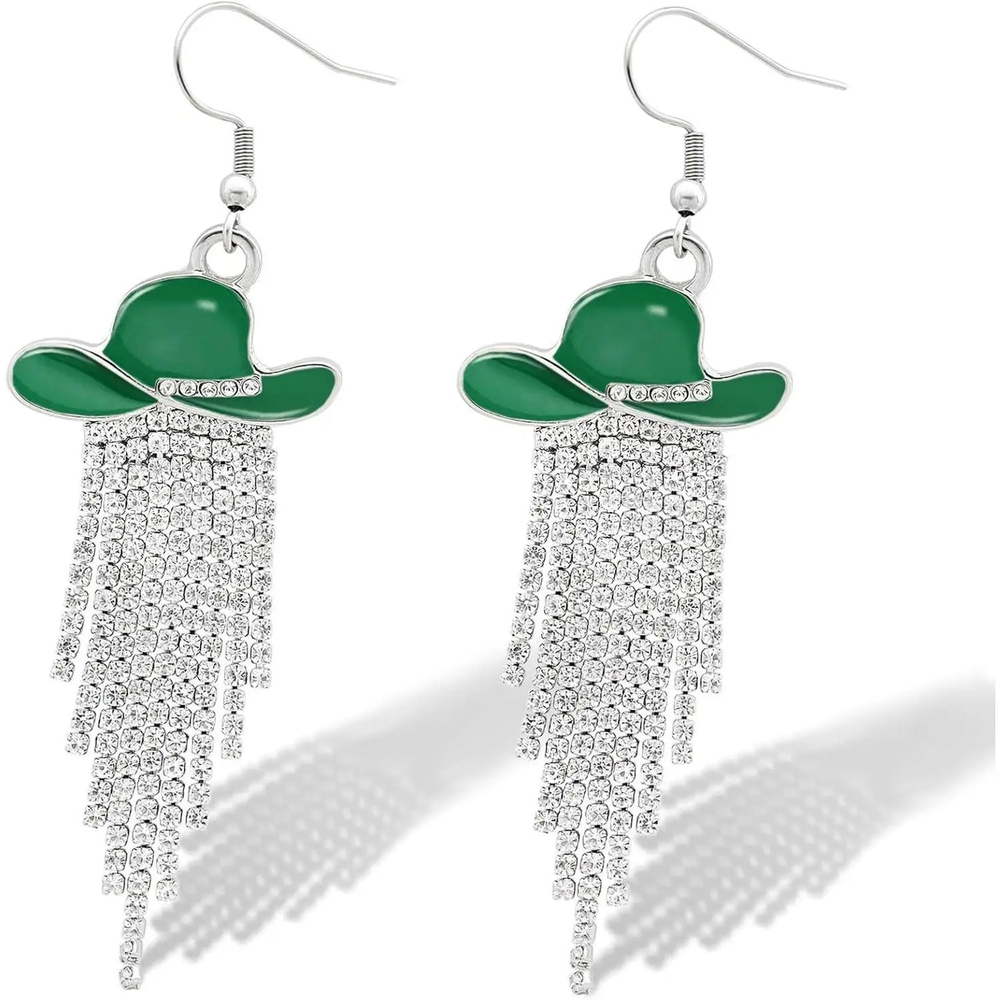 Boucles d'oreilles pendantes de cowgirl de l'Ouest, Chapeau en émail, Pendentif à pompon strass scintillant, Bijoux pour femmes pour bal, concerts country, rodéo, cow-boy