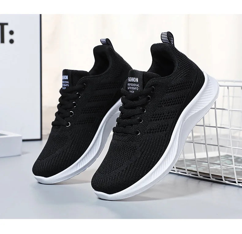 Oulylan Summer Soft Sole Running Shoes Ladies Casual Solid Color Antislip Footwear Outdoor Lace Up Mesh Breathable Sneakers