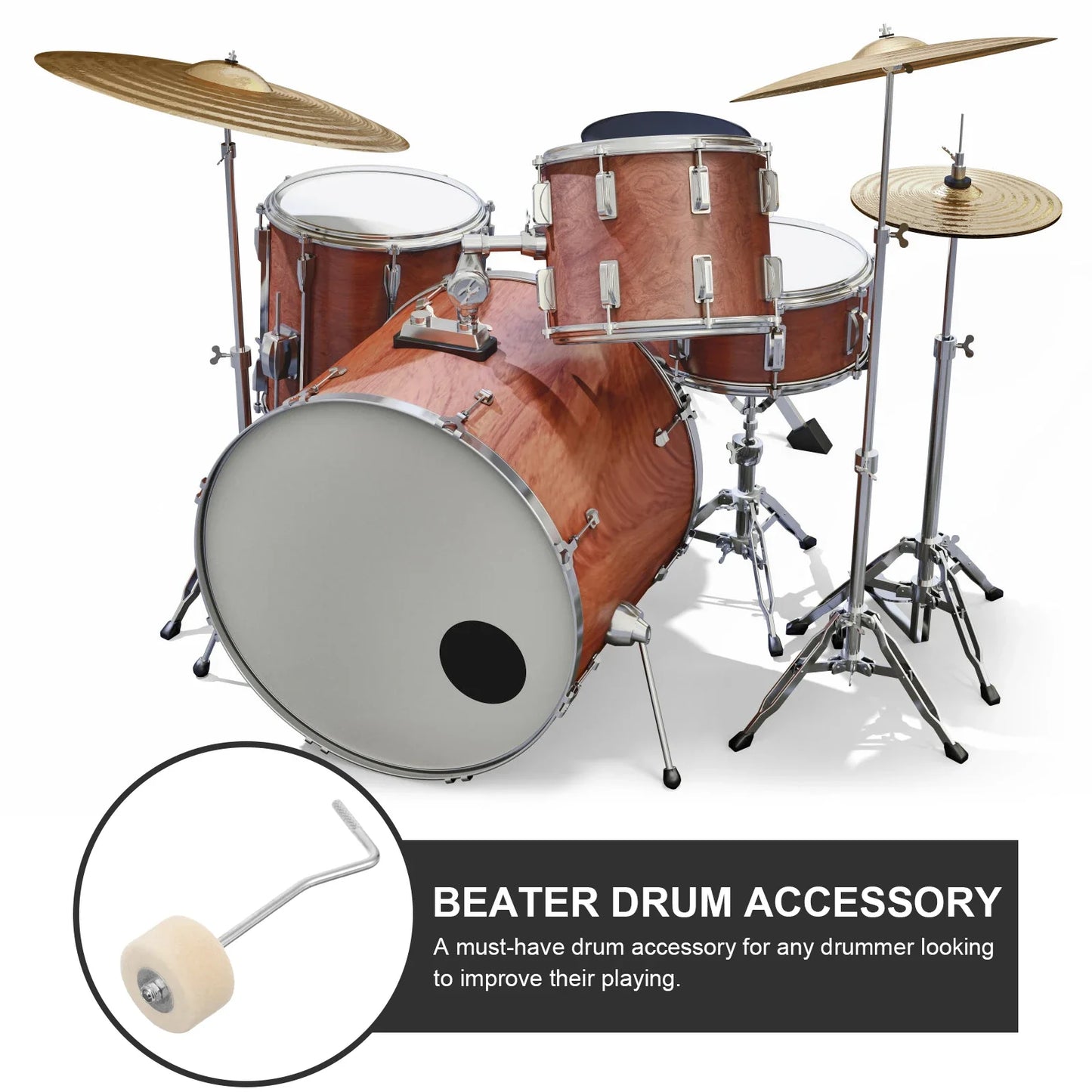 Batteur de grosse caisse, tête en feutre métallique Durable, son clair, pédale, marteau, accessoires de tambour, pratique pour étudiants et professionnels