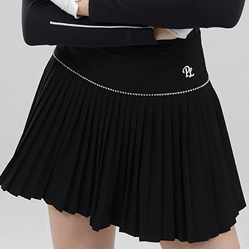 Vêtements de golf pour femme - T-shirt de golf à manches longues pour femme - Hauts de golf à col polo - Jupe plissée taille haute - Jupe-short de golf avec short intérieur