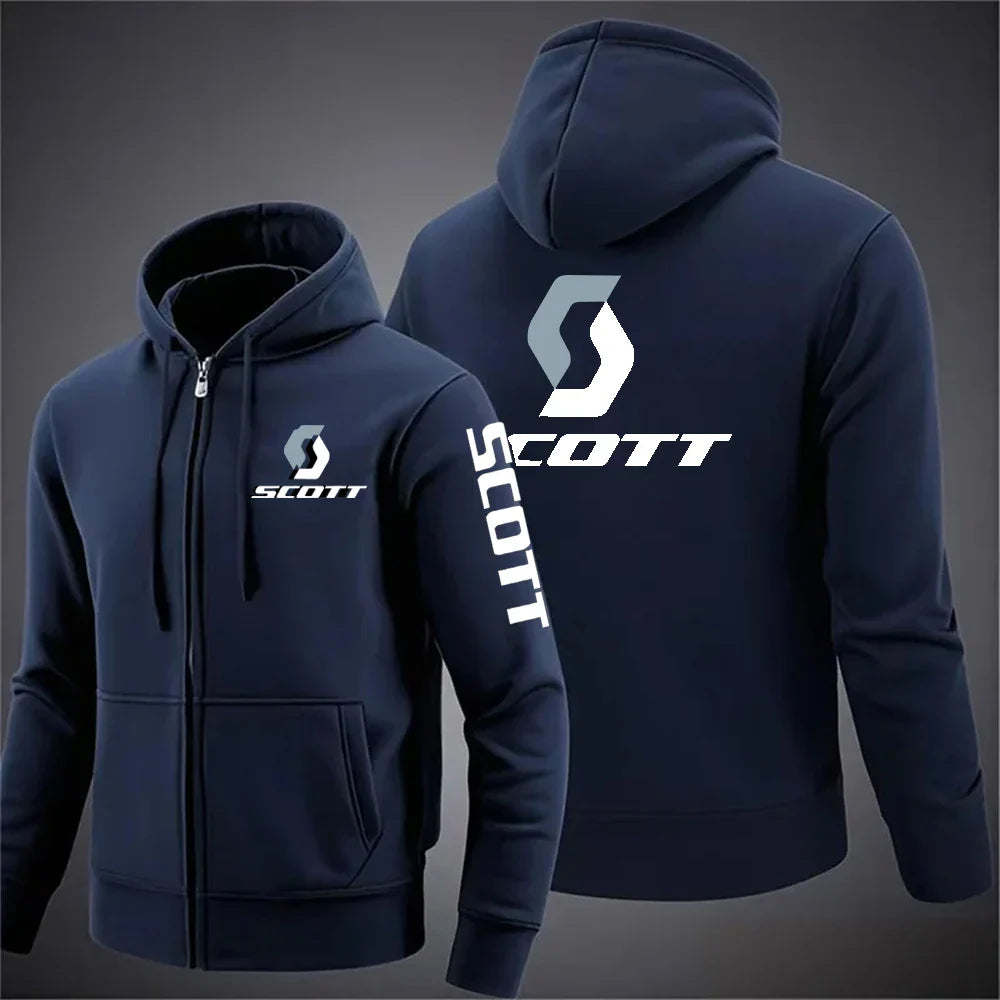 2025 Men's fashion casual SCOTT Hoodies hip hop sweatshirt Street hip hop hooded sweatshirt solid color zipper coat