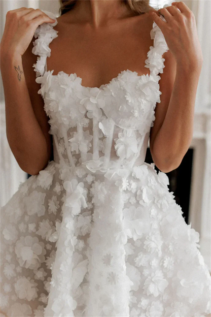 Amanda Custom White Short Evening Dress, Floral Lace, Embroidered, Lace-Up, Spaghetti Straps, Party Wear