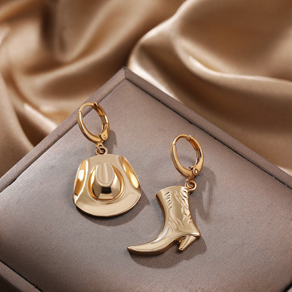 Boucles d'oreilles créoles unisexes asymétriques plaquées or, style punk, style cowboy, style western, idée cadeau rock