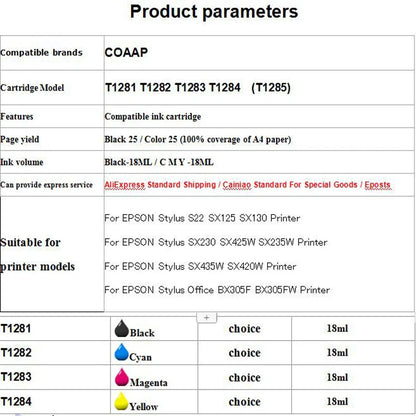 12 INK CARTRIDGES FOR STYLUS S22 SX125 SX130 SX235W SX420W SX425W SX435W SX445W BX305F BX305FW BX305plus Printers