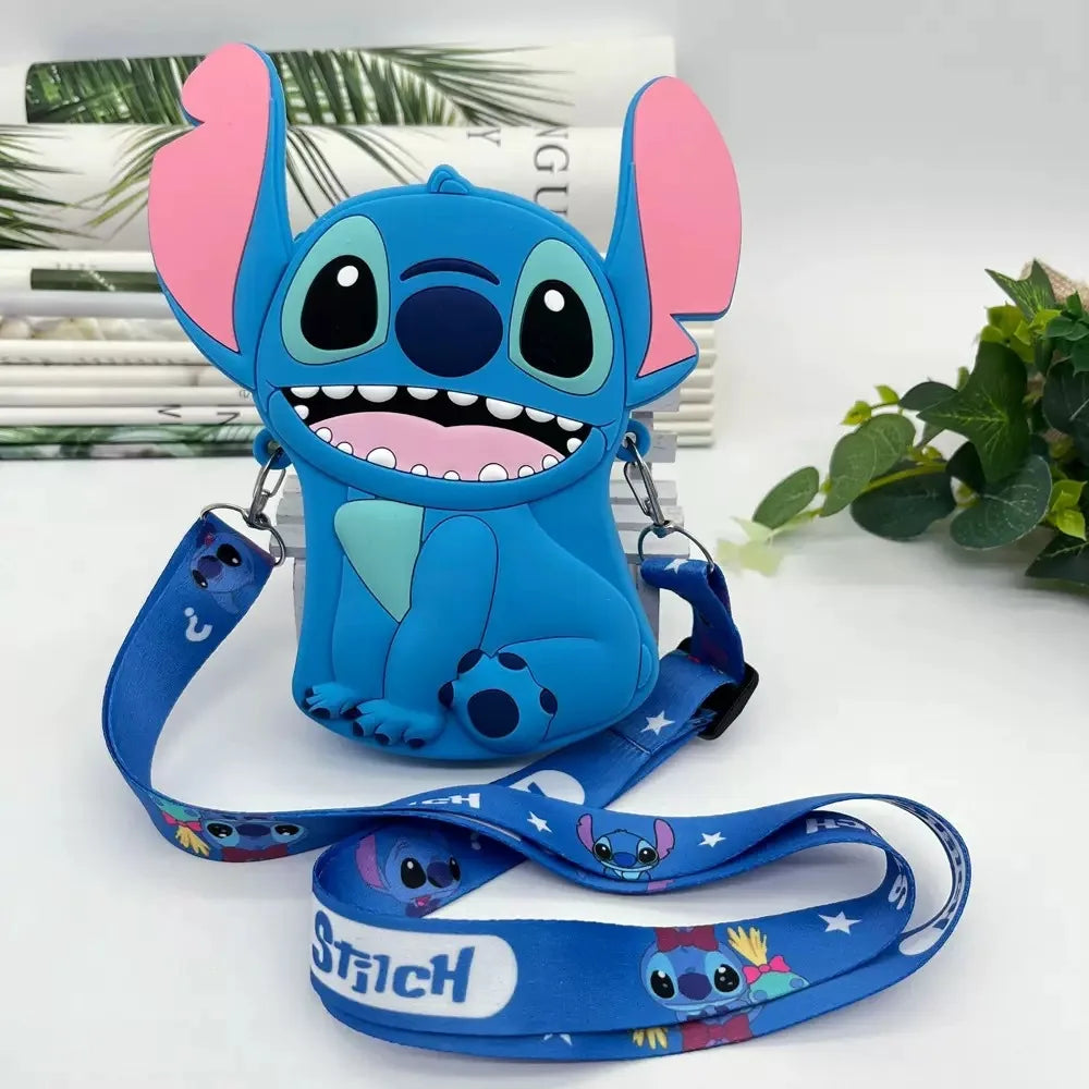Cute Stitch & Angel Styling Silicone Coin Purse Cartoon Blue Pink Mini Wallet Crossbody Bag For Boys Girls Kawaii Accessories