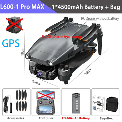 Drone professionnel L600-1 Pro MAX 4K avec caméra HD, GPS à cardan 3 axes, 360 °   Jouets pour évitement d'obstacles 5G WIFI RC Quadcopter