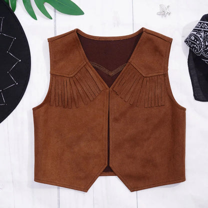 Wild West Cowboy and Cowgirl Costume, Halloween Outfit, Fringe Sleeveless Vest with Bandana and Hat