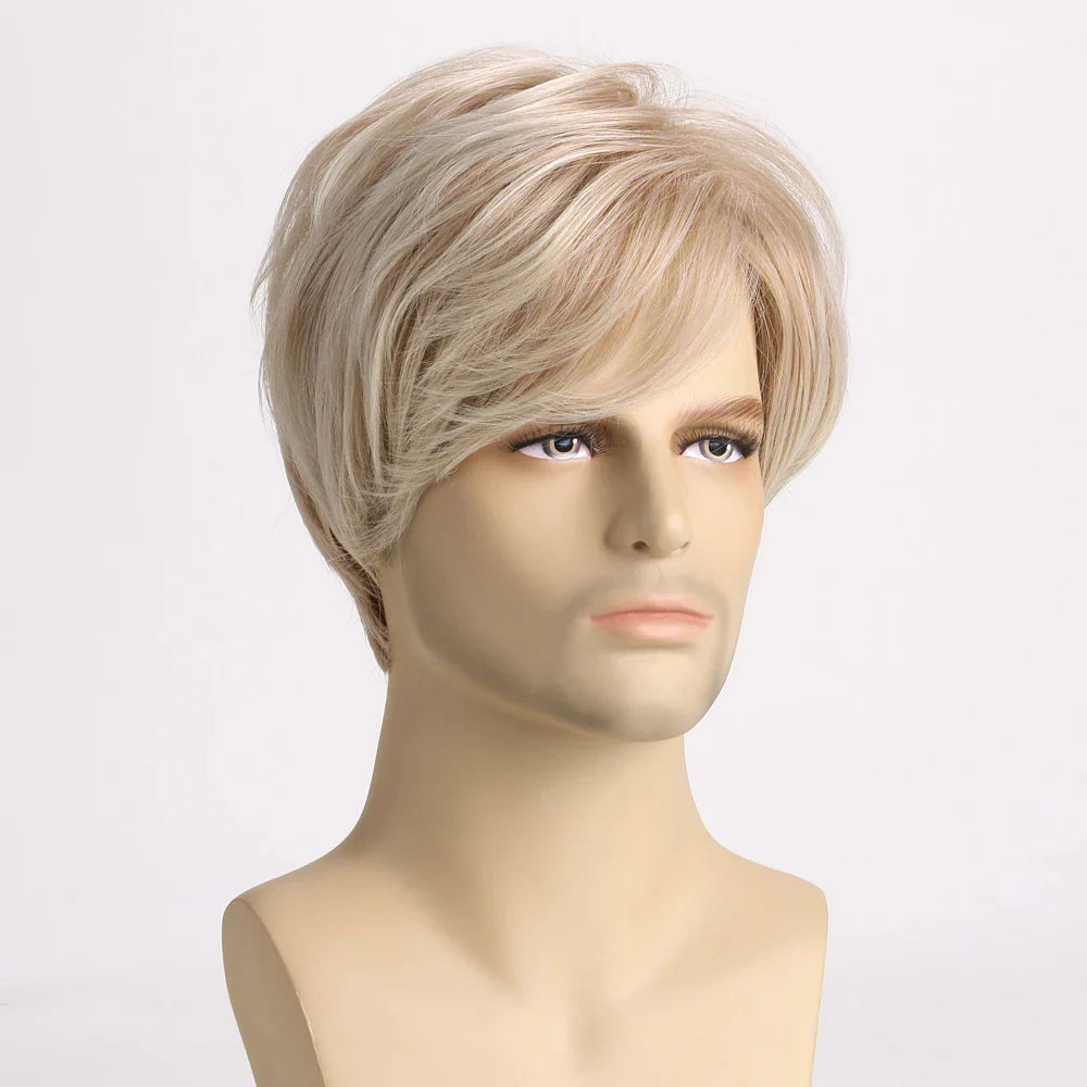 Synthetic Short Curly Wig for Men Blonde Wave Wigs Heat Resistant Fiber For Halloween Party Daily Cosplay Concert