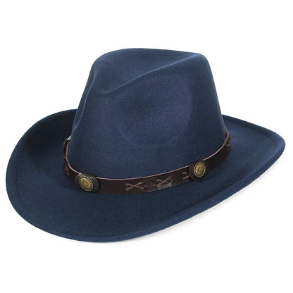 Western Cowboy Hat for Men and Women, Wide Brim Fedora Jazz Hats, Cowgirl Hat with Belt, Autumn and Winter