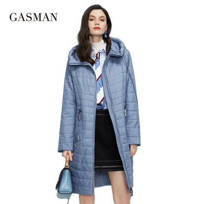 GASMAN 2022 Spring Autumn Jacket Women fashion casual long parka coat padded female stand-up Collar hooded ladies jackets 81858
