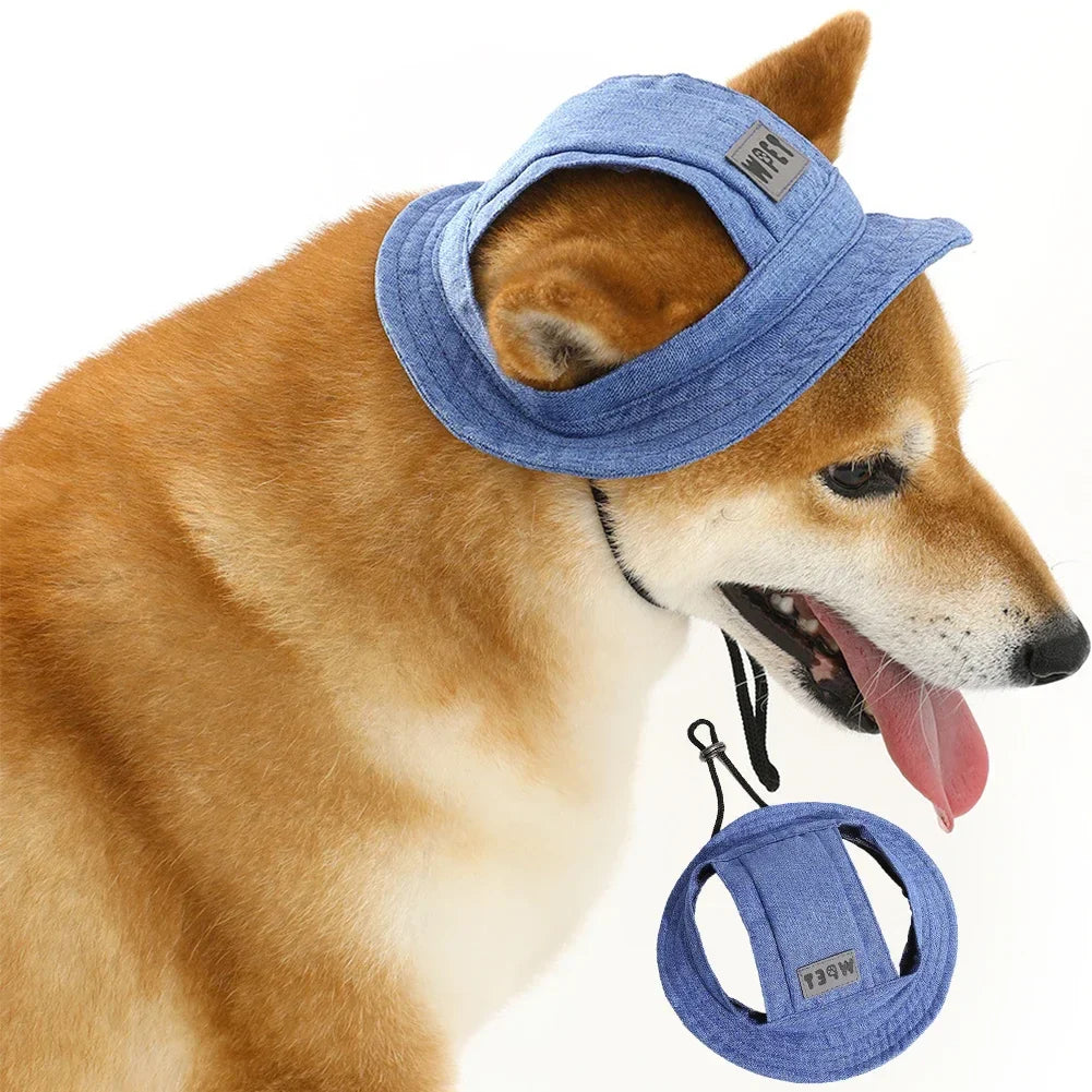 Adjustable Summer Pet Hat, Sun Protection Leak Ear Puppy Linen Cowboy Hat Sun Cap Visor Cute Outdoor Sports Hat for Cat