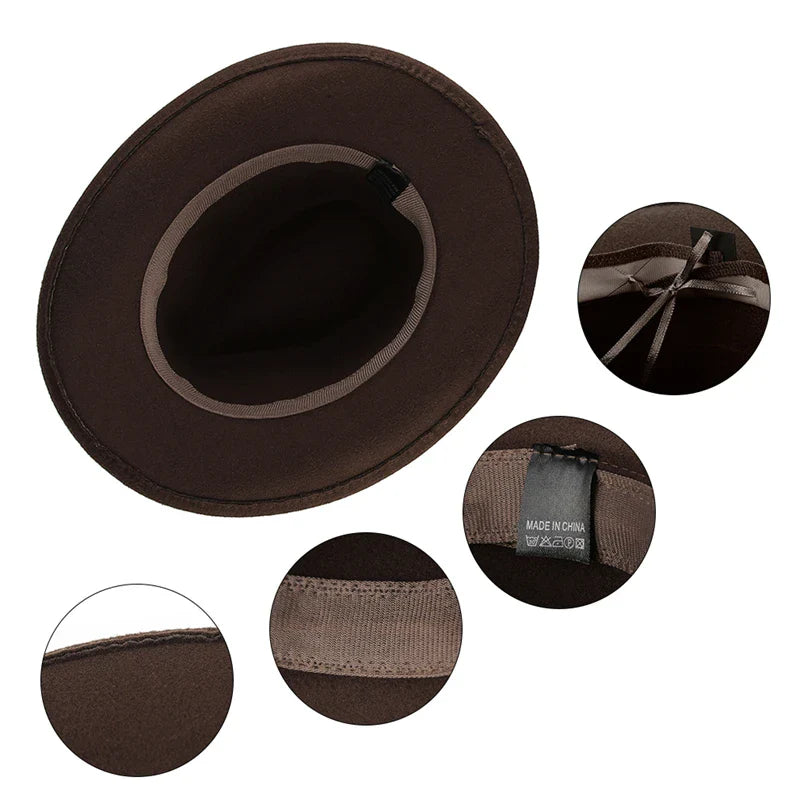 Western Cowboy Hat for Men and Women, Wide Brim Fedora Jazz Hats, Cowgirl Hat with Belt, Autumn and Winter