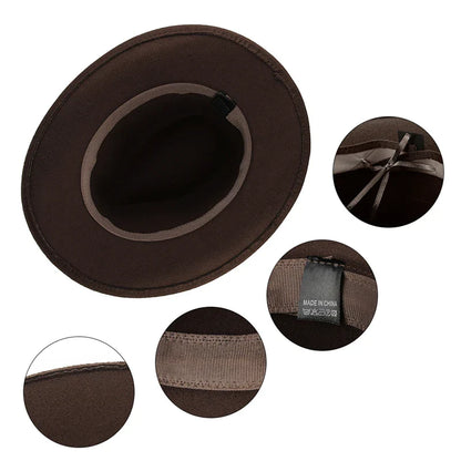 Western Cowboy Hat for Men and Women, Wide Brim Fedora Jazz Hats, Cowgirl Hat with Belt, Autumn and Winter