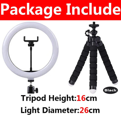 Anneau lumineux LED pour Selfie, 10 pouces, lampe de remplissage à intensité variable pour photographie, avec Mini trépied, pour téléphone portable, vidéo en direct, Studio Photo