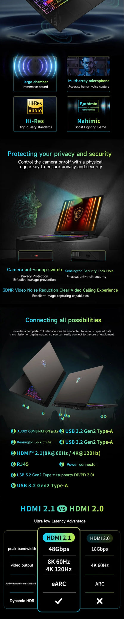2025 MSI Crosshair 16 HX AI Gaming Laptop 16 Inch QHD 2.5K 240Hz IPS Screen Netbook Intel Ultra 9-275HX 32GB 2T RTX5060 Notebook