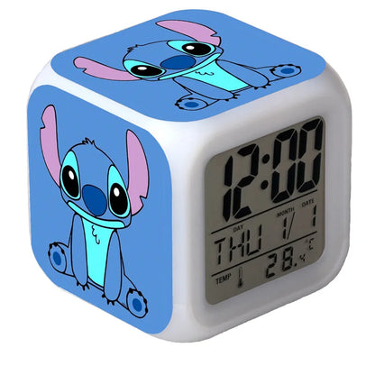 New Cartoon Lilo & Stitch Alarm Clock Anime Stitch Children's Toys Colorful Color Change Square Alarm Clock Kids Christmas Gift