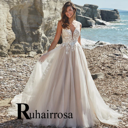 Ruhair Exquisite Ball Gown Wedding Dresses Appliques Lace Square Collar Full Sleeves Draped Robe De Mariée Engagement Plus