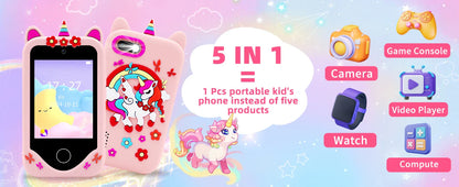 Téléphone intelligent pour enfants Filles Garçons Jouets Téléphone portable Double appareil photo Lecteur de musique 17 jeux Téléphone d'apprentissage pour tout-petits Cadeaux d'anniversaire