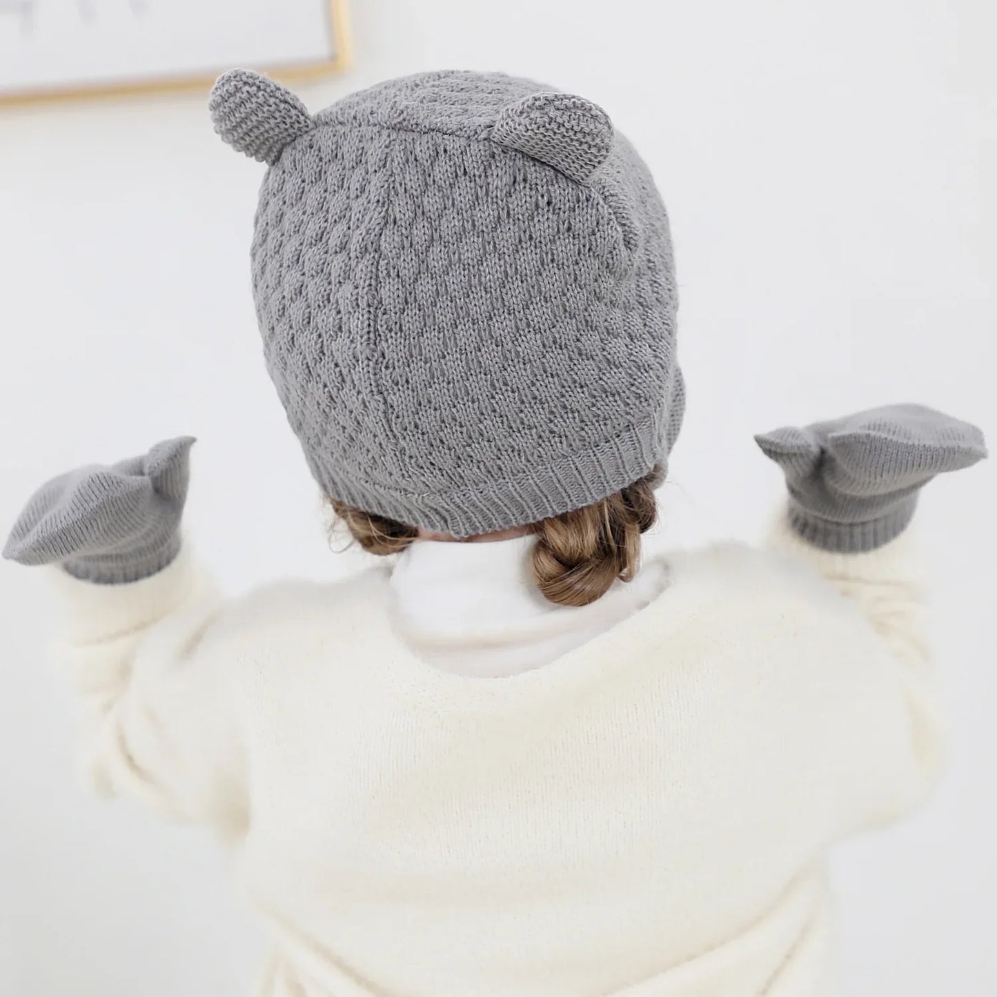 Ensemble de gants et bonnets en tricot pour bébé, protection des oreilles pour bébé, bonnet pour tout-petit, document solide, mignon, guerre en plein air, filles et garçons, automne et hiver, 2 pièces