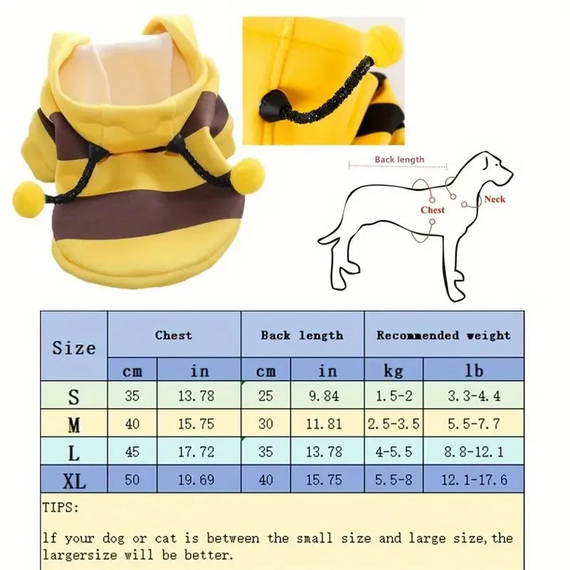 Sweat à capuche pour animaux de compagnie thème Abeille mignonne 2025 - Un pull douillet en tricot pour chiots et chats, parfait pour les costumes de cosplay de fêtes de fin d'année