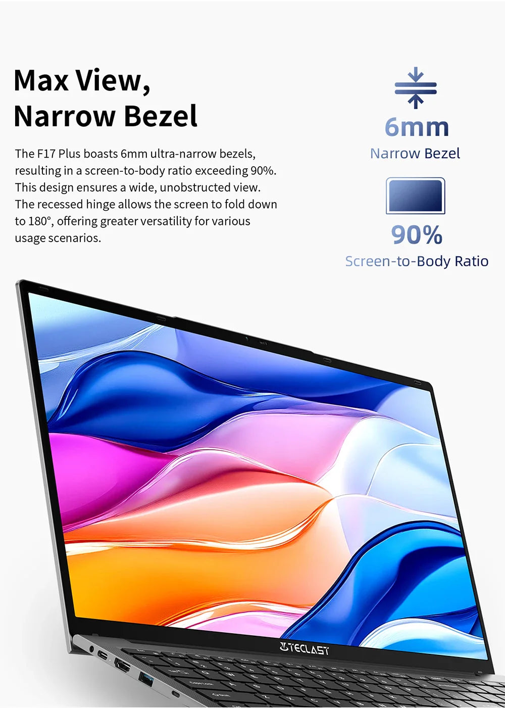 Teclast F17 Plus 2025 Laptop 17.3 inch Intel N150 Computer 16GB RAM 512GB SSD Windows 11 Pro 180° Flip Laptops mini-HDMI USB3.2