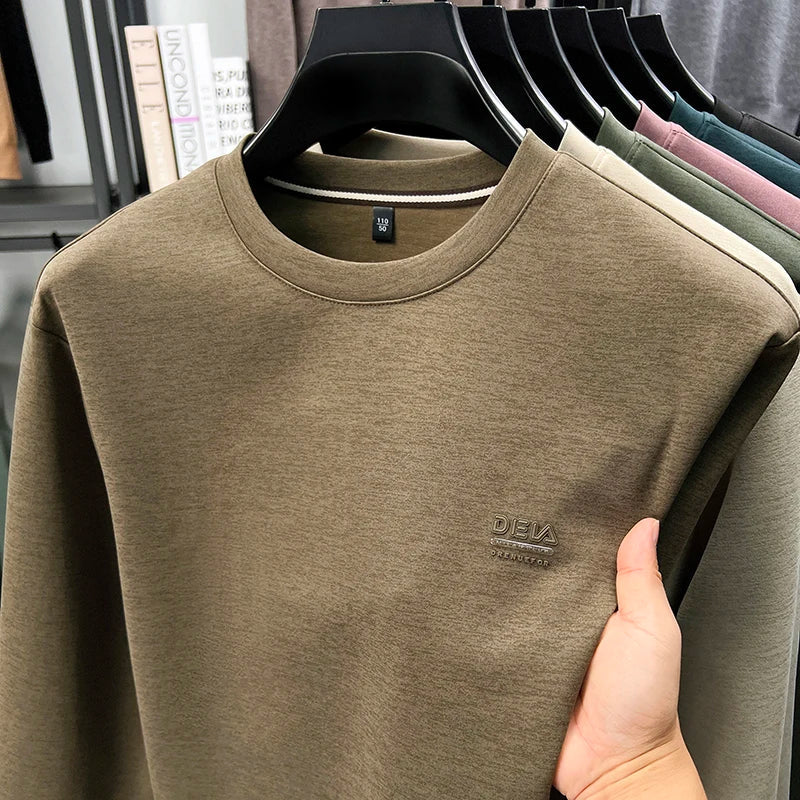 Sweat-shirt homme 2025 nouveau Style printemps et automne homme T-shirt à manches longues en pur coton col rond T-shirt basique à la mode