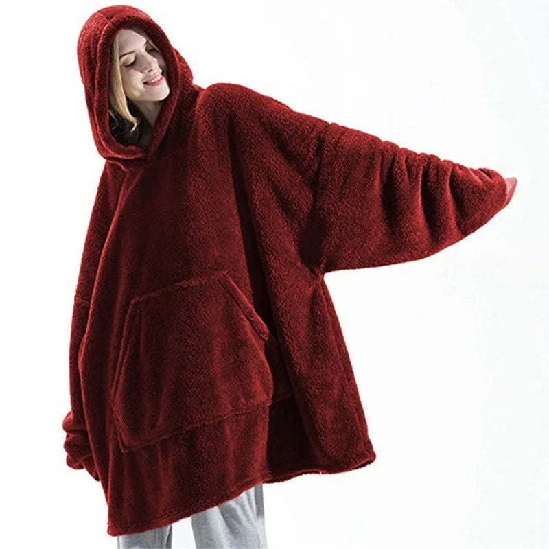 Couverture à capuche avec sourire double face pour hommes et femmes, grande poche, robe surdimensionnée, chaud, couple, adt PVD, nouveau, hiver