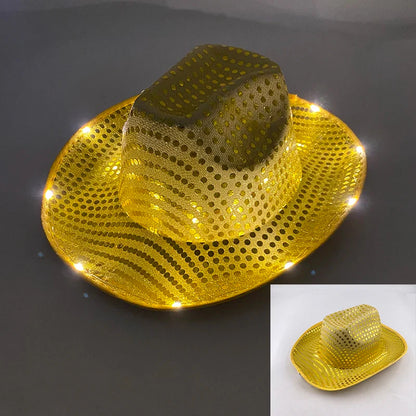 Chapeau de cowboy lumineux à LED clignotantes, lumineux, coloré, pour Noël, mariage, cow-girl, casquette de carnaval, hommes, femmes, pour fête de mariage, accessoire.