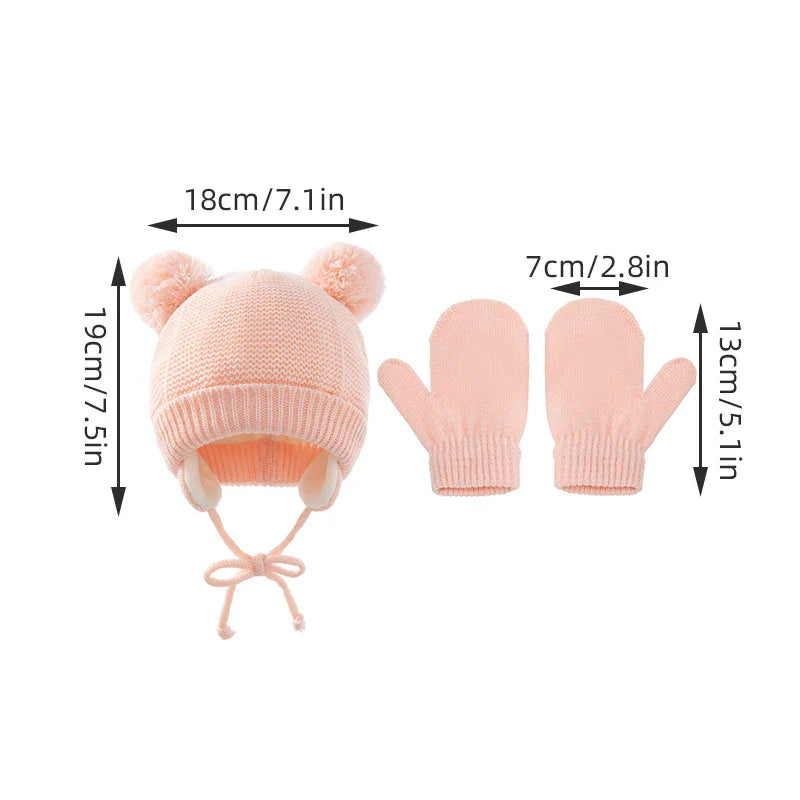 Ensemble de gants et bonnets en tricot pour bébé, protection des oreilles pour bébé, bonnet pour tout-petit, document solide, mignon, guerre en plein air, filles et garçons, automne et hiver, 2 pièces