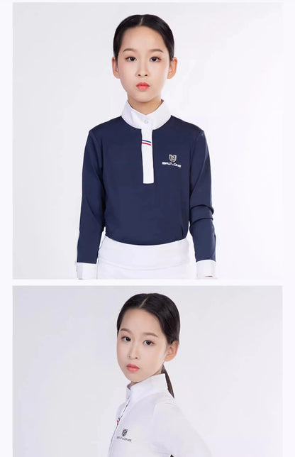 Baslong T-shirt pour enfants, haut à manches longues, protection solaire respirante, vêtements de chevalier pour garçons et filles, compétition d'équitation, vêtements de chevalier