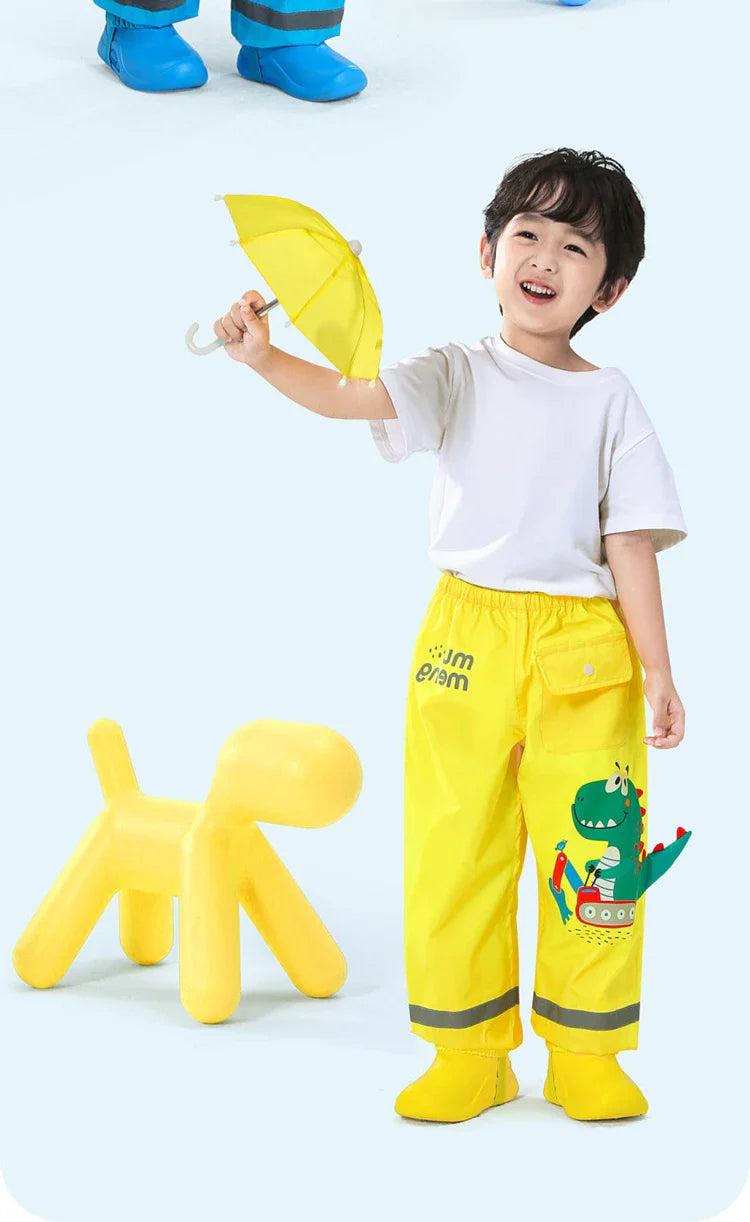 Waterproof Girls Boys Pants Toddler Kids Rain Pants Windproof Mud Trousers Kids Cartoon Dinosaur Unicorn Children Rain Pants