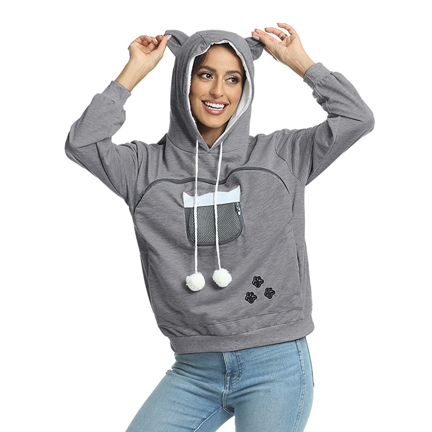 Hoodies For Teen Girls Women'S Solid Sport Casual Funny Cat Ear Zipper Mesh Large Pocket Hoodie 2000s Clothes Y2k