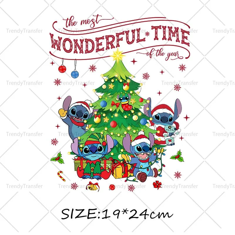 Autocollants thermocollants de Noël Lilo et Stitch pour vêtements, impressions thermiques, décalcomanies pour T-shirts