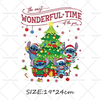 Autocollants thermocollants de Noël Lilo et Stitch pour vêtements, impressions thermiques, décalcomanies pour T-shirts