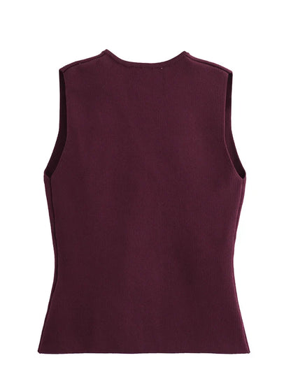 Zevity New Women Fashion V Neck Sleeveless Golden Buttons Knitted Vest Sweater Female Chic Solid Color Slim Cardigan Tops LS6273