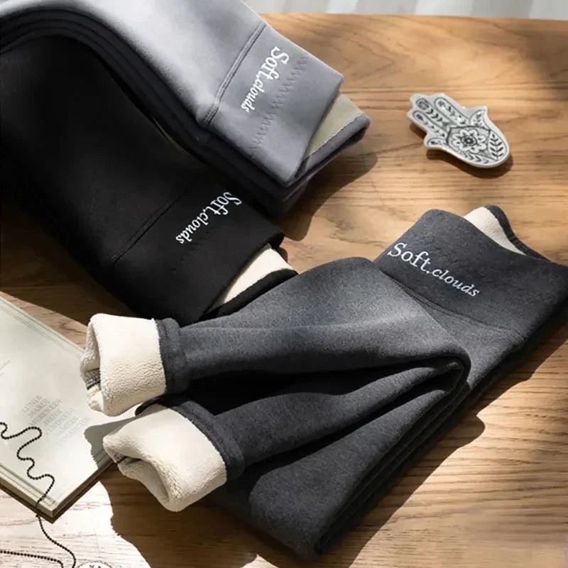 Pantalon crayon taille haute en laine d'agneau pour femme, leggings d'hiver épais, peluche moelleuse, longueur de rinçage, doublure en velours chaud ATIONS Ins, décontracté