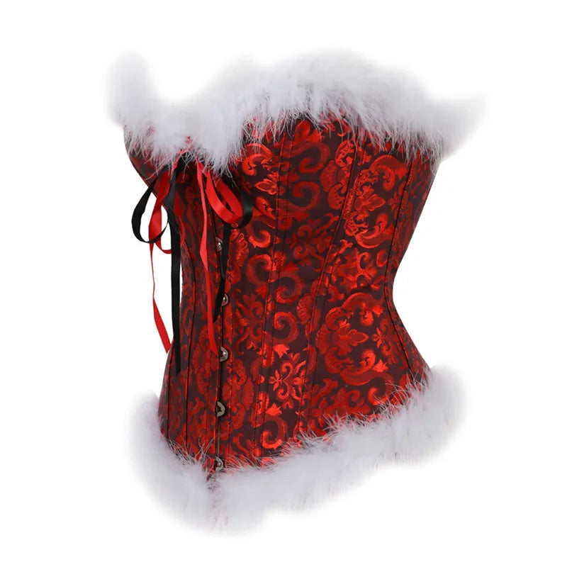 Christmas Santa Corsets and Bustiers Top Shapewear Lingerie Burlesque Feather Corselet Plus Size Overbust Women's Sexy Corset